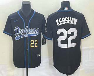 Men's Los Angeles Dodgers #22 Clayton Kershaw Number Black Cool Base Stitched Baseball Jersey 01