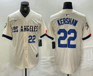 Men's Los Angeles Dodgers #22 Clayton Kershaw Number Cream 2024 City Connect Limited Stitched Jersey 01