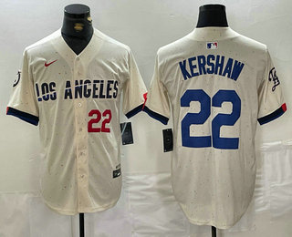 Men's Los Angeles Dodgers #22 Clayton Kershaw Number Cream 2024 City Connect Limited Stitched Jersey