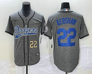 Men's Los Angeles Dodgers #22 Clayton Kershaw Number Grey Gridiron Cool Base Stitched Baseball Jersey