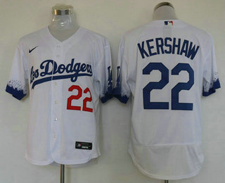 Men's Los Angeles Dodgers #22 Clayton Kershaw White 2021 City Connect Flex Base Stitched Jersey