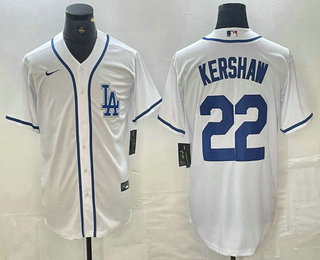 Men's Los Angeles Dodgers #22 Clayton Kershaw White Cool Base Stitched Baseball Jersey 01