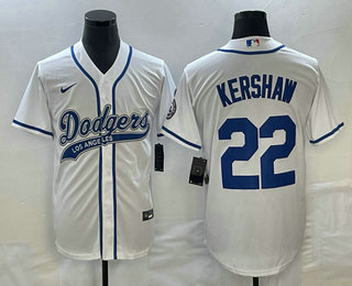 Men's Los Angeles Dodgers #22 Clayton Kershaw White Cool Base Stitched Baseball Jersey 01