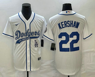 Men's Los Angeles Dodgers #22 Clayton Kershaw White Cool Base Stitched Baseball Jersey 02