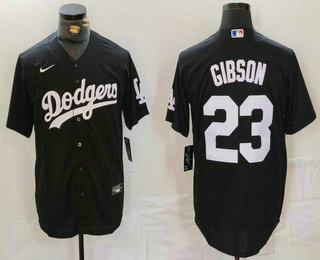 Men's Los Angeles Dodgers #23 Kirk Gibson Black Cool Base Stitched Jersey