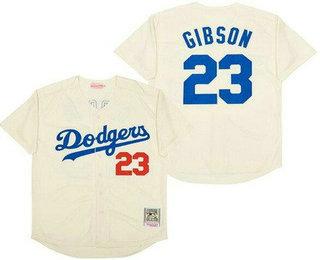 Men's Los Angeles Dodgers #23 Kirk Gibson Cream Throwback Jersey