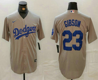 Men's Los Angeles Dodgers #23 Kirk Gibson Grey Cool Base Stitched Jersey