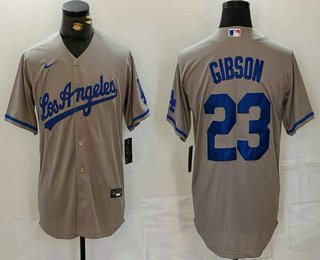 Men's Los Angeles Dodgers #23 Kirk Gibson Grey With los Cool Base Stitched Jersey