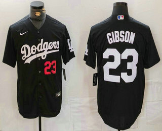 Men's Los Angeles Dodgers #23 Kirk Gibson Number Black Cool Base Stitched Jersey