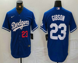 Men's Los Angeles Dodgers #23 Kirk Gibson Number Blue Cool Base Stitched Jersey