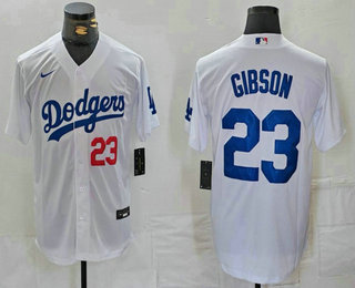 Men's Los Angeles Dodgers #23 Kirk Gibson Number White Cool Base Stitched Jersey