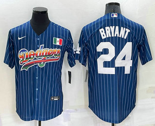 Men's Los Angeles Dodgers #24 Kobe Bryant  Rainbow Blue Red Pinstripe Mexico Cool Base Nike Jersey