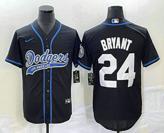 Men's Los Angeles Dodgers #24 Kobe Bryant Black With Patch Cool Base Stitched Baseball Jersey 02