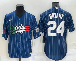 Men's Los Angeles Dodgers #24 Kobe Bryant Navy Blue Pinstripe 2020 World Series Cool Base Nike Jersey