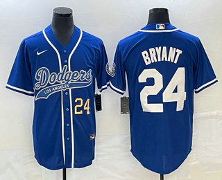 Men's Los Angeles Dodgers #24 Kobe Bryant Number Blue Cool Base Stitched Baseball Jersey