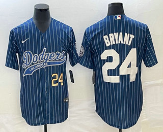 Men's Los Angeles Dodgers #24 Kobe Bryant Number Blue Pinstripe Cool Base Stitched Baseball Jersey