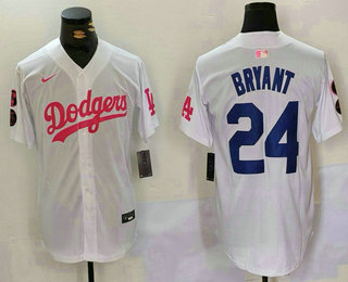 Men's Los Angeles Dodgers #24 Kobe Bryant White Pink With Patch Limited Stitched Jersey