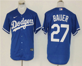 Men's Los Angeles Dodgers #27 Trevor Bauer Blue Stitched MLB Cool Base Nike Jersey