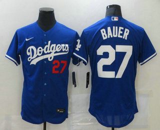 Men's Los Angeles Dodgers #27 Trevor Bauer Blue Stitched MLB Flex Base Nike Jersey