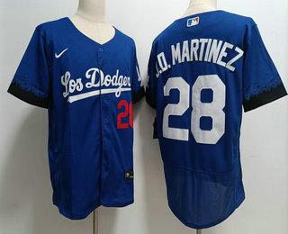 Men's Los Angeles Dodgers #28 JD Martinez Number Blue 2021 City Connect Flex Base Stitched Jersey