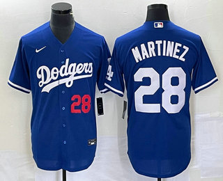 Men's Los Angeles Dodgers #28 JD Martinez Number Blue Stitched Cool Base Nike Jersey