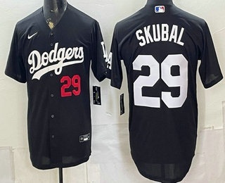 Men's Los Angeles Dodgers #29 Tarik Skubal Black Cool Base Stitched Jersey