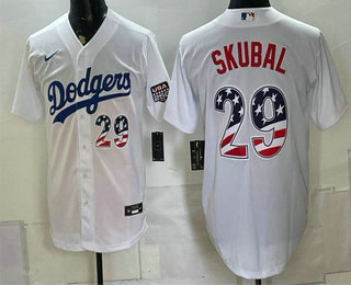 Men's Los Angeles Dodgers #29 Tarik Skubal White USA 250 Fourth of July Home Stitched Jersey