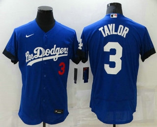 Men's Los Angeles Dodgers #3 Chris Taylor Blue 2021 City Connect Flex Base Stitched Jersey