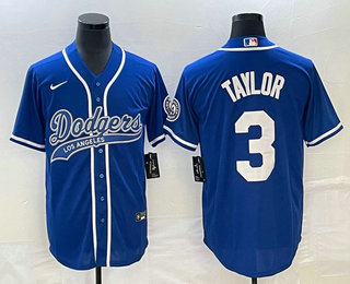 Men's Los Angeles Dodgers #3 Chris Taylor Blue Cool Base Stitched Baseball Jersey