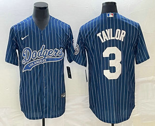 Men's Los Angeles Dodgers #3 Chris Taylor Blue Pinstripe Cool Base Stitched Baseball Jersey