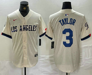 Men's Los Angeles Dodgers #3 Chris Taylor Cream 2024 City Connect Limited Stitched Jersey