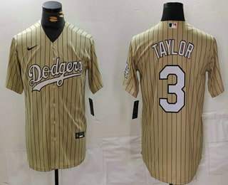 Men's Los Angeles Dodgers #3 Chris Taylor Cream Pinstripe Stitched Cool Base Nike Jersey