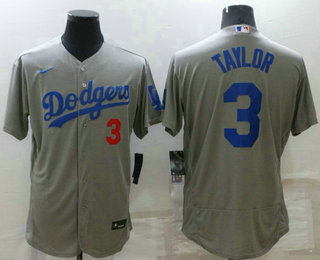 Men's Los Angeles Dodgers #3 Chris Taylor Grey Stitched MLB Flex Base Nike Jersey