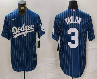 Men's Los Angeles Dodgers #3 Chris Taylor Navy Pinstripe Stitched Cool Base Nike Jersey