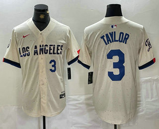 Men's Los Angeles Dodgers #3 Chris Taylor Number Cream 2024 City Connect Limited Stitched Jersey 01