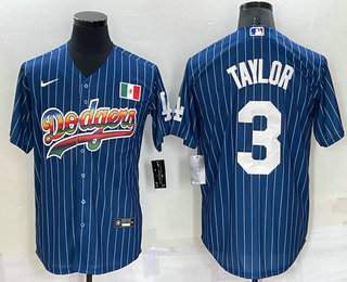 Men's Los Angeles Dodgers #3 Chris Taylor Rainbow Blue Red Pinstripe Mexico Cool Base Nike Jersey