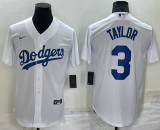 Men's Los Angeles Dodgers #3 Chris Taylor White Stitched MLB Cool Base Nike Jersey