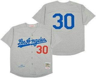 Men's Los Angeles Dodgers #30 Maury Wills Gray 1963 Throwback Jersey