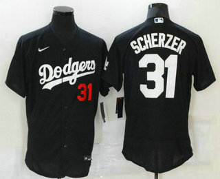 Men's Los Angeles Dodgers #31 Max Scherzer Black Stitched MLB Flex Base Nike Jersey