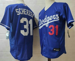 Men's Los Angeles Dodgers #31 Max Scherzer Blue Stitched MLB Flex Base Nike Jersey