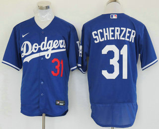 Men's Los Angeles Dodgers #31 Max Scherzer Blue Stitched MLB Flex Base Nike Jersey