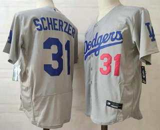 Men's Los Angeles Dodgers #31 Max Scherzer Grey Stitched MLB Flex Base Nike Jersey