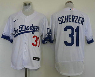 Men's Los Angeles Dodgers #31 Max Scherzer White 2021 City Connect Flex Base Stitched Jersey