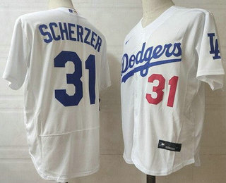 Men's Los Angeles Dodgers #31 Max Scherzer White Stitched MLB Flex Base Nike Jersey