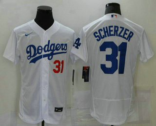 Men's Los Angeles Dodgers #31 Max Scherzer White Stitched MLB Flex Base Nike Jersey