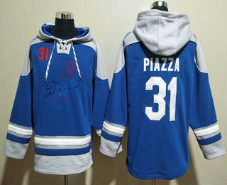 Men's Los Angeles Dodgers #31 Mike Piazza Blue Ageless Must Have Lace Up Pullover Hoodie