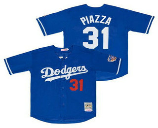 Men's Los Angeles Dodgers #31 Mike Piazza Blue Mesh Throwback Jersey