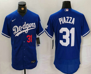 Men's Los Angeles Dodgers #31 Mike Piazza Number Blue Flex Base Stitched Baseball Jersey