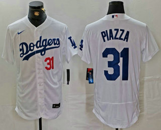 Men's Los Angeles Dodgers #31 Mike Piazza Number White Flex Base Stitched Jersey