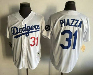 Men's Los Angeles Dodgers #31 Mike Piazza White Throwback Jersey